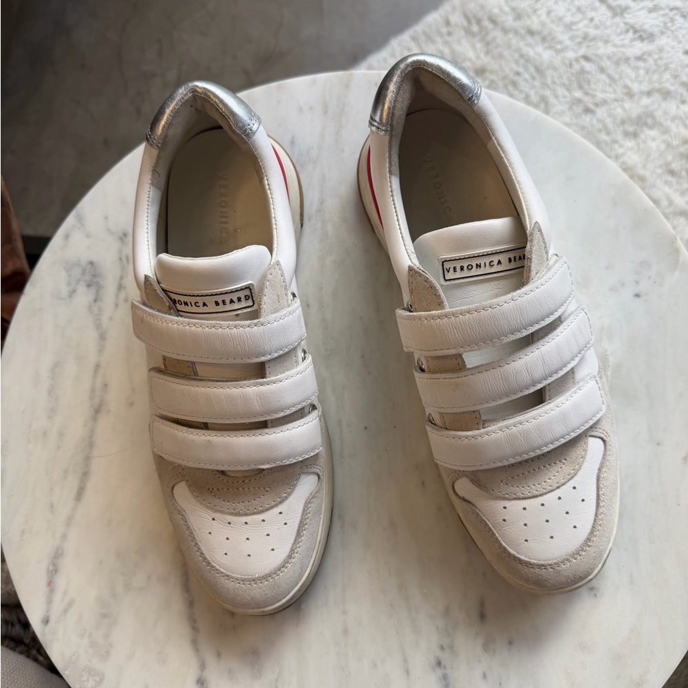 Veronica Beard White Sneakers with Red and Silver Accents - Picture 8 of 12